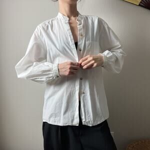 90s vintage white classic minimalist cotton mandarin collar button shirt